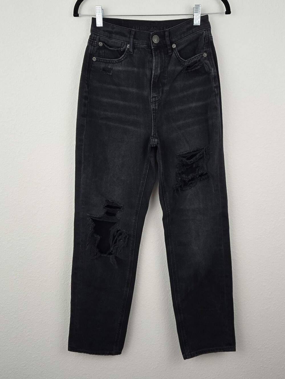 Black American Eagle Distressed Highest Rise 90s Boyfriend Jean